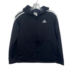 Adidas Youth Zip-Up Hoodie Boys Medium Black White Stripes Pockets